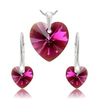 sada šperků SWAROVSKI Elements Heart srdce - fuchsia